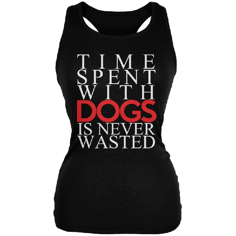 Running teeTime Spent With Dogs Never Wasted Black Juniors Soft Tank Top