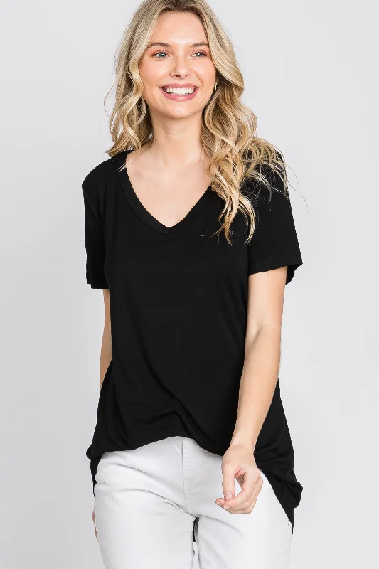 Black V-Neck Short Sleeve TopVNeckTopNebula