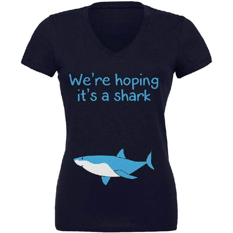 We're Hoping It's A Shark Juniors V-Neck T ShirtVNeckTopSolar