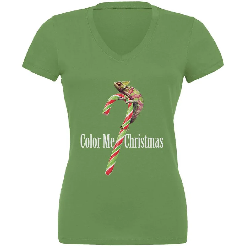 Color Me Christmas Chameleon Leaf Juniors V-Neck T-ShirtVNeckTopViking