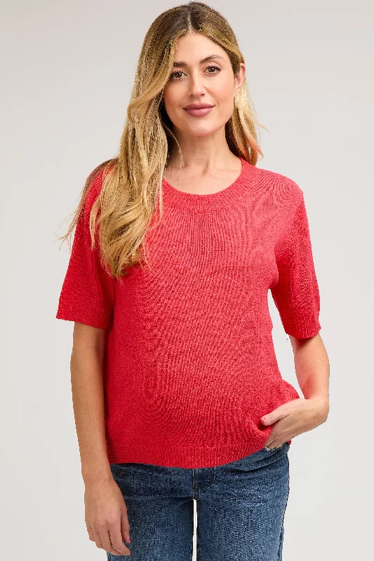 Relaxed Fit Short Sleeve TopsRed Knit Short Sleeve Maternity Top