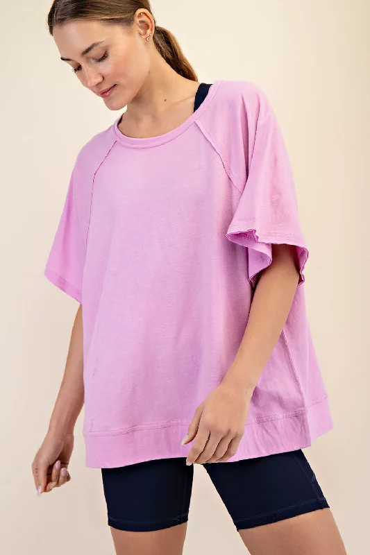 Fitted Short Sleeve TopsMauve Oversized Raw Hem Short Sleeve Tee