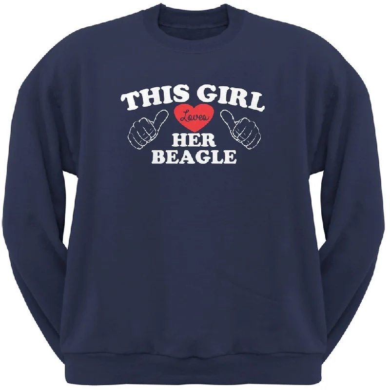 This Girl Loves Her Beagle Navy Adult Crew Neck SweatshirtCrewnecktrend