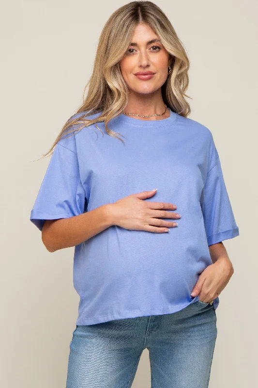 Formal Short Sleeve TopsPeriwinkle Basic Rolled Short Sleeve Maternity T-Shirt