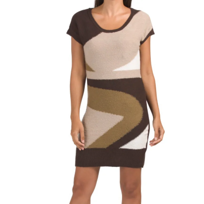 Silk Short Sleeve TopsVERTIGO Paris Women's Short Sleeve Abstract Print Knit Mini Dress