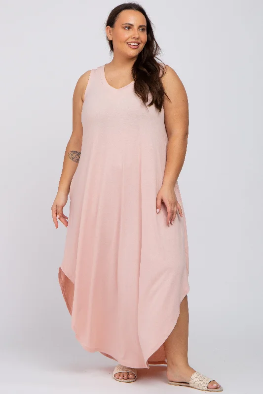 Pink V-Neck Basic Plus Maxi DressVNeckTopPro