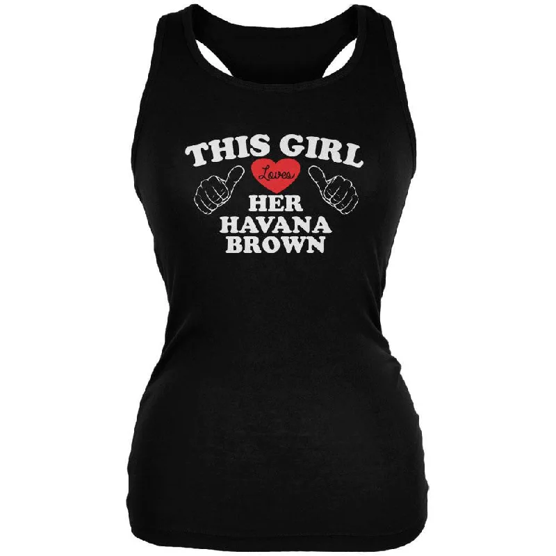 Athletic teeValentines This Girl Loves Her Havana Brown Black Juniors Soft Tank Top