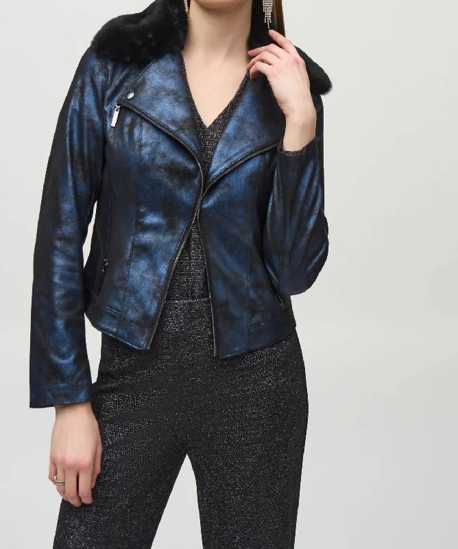 Leather Jacket In Blue/blackLimited Edition Jackets