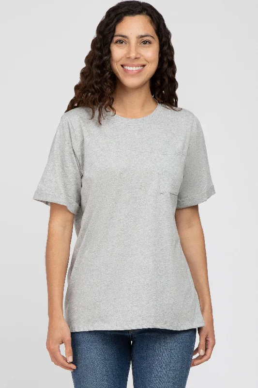 Formal Short Sleeve TopsHeather Grey Oversized Pocket Front Short Sleeve Top