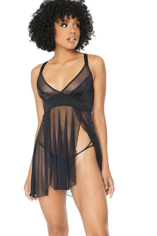 Sheer Babydoll With Side Slit Set