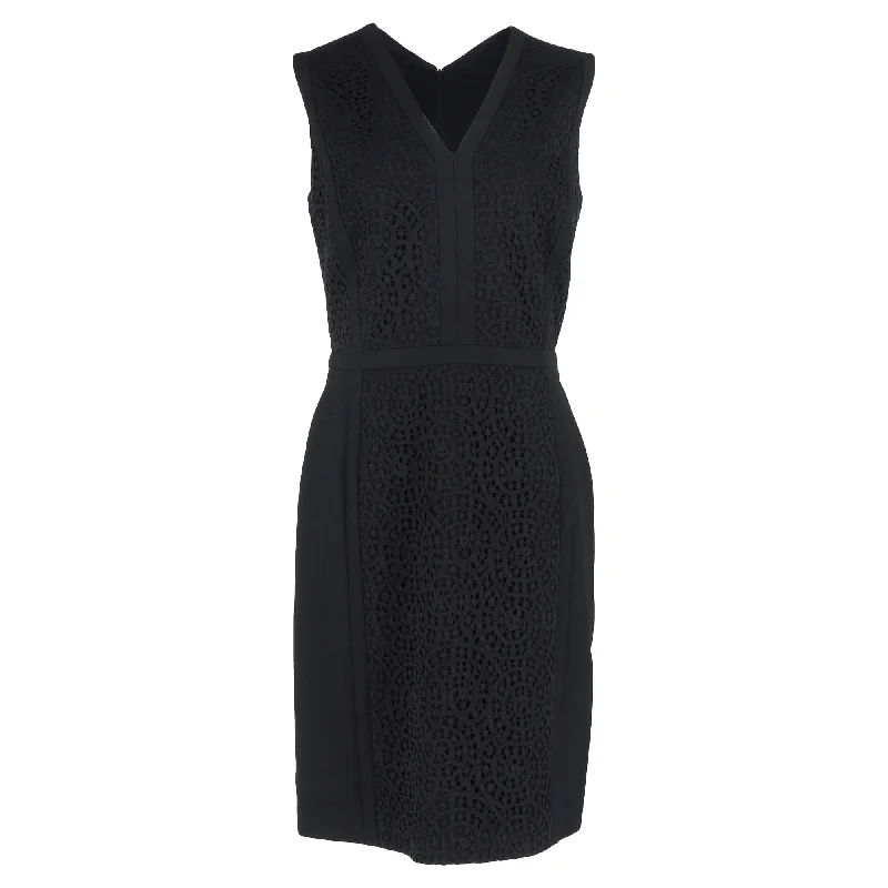 Hugo Boss Lace Detail Midi V-Neck Dress in Black WoolVNeckTopSapphire