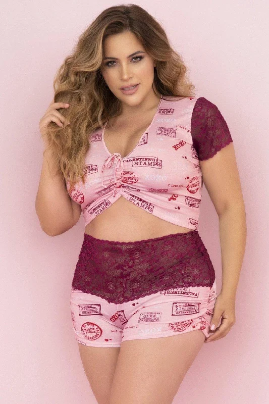 Plus Size Valentine's Day Print PJ Set