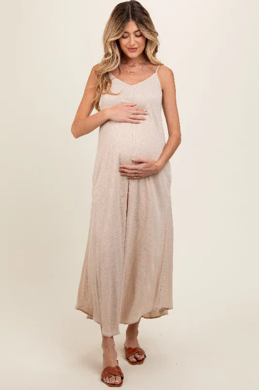 Taupe Lightweight Sleeveless V-Neck Maternity Maxi DressVNeckTopGlow