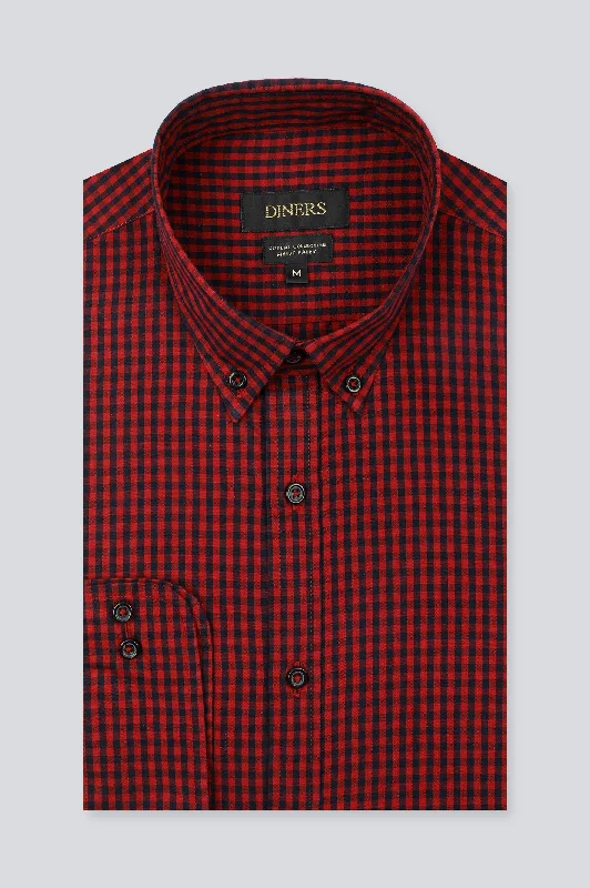 Maroon Mini Check Casual ShirtLogo Shirts