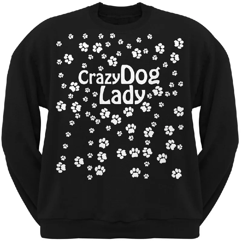 Crazy Dog Lady Paw Prints Black Adult Crew Neck SweatshirtCrewneckfuture