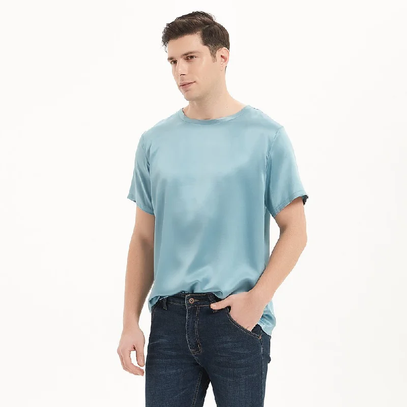 Designer Short Sleeve TopsShort Sleeves Silk Shirts For Men Comfortable Round Neck Silk Top Silk Tees