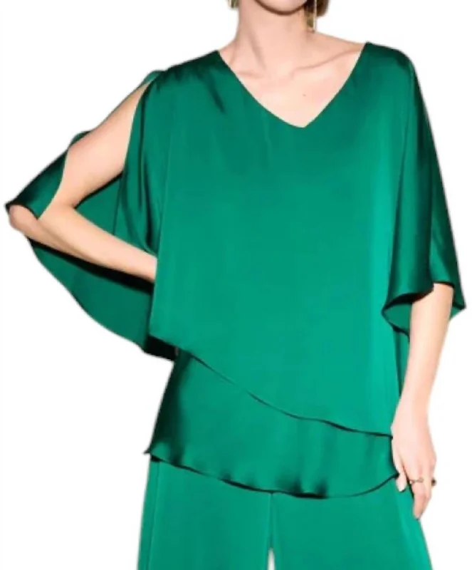 Satin Cape Top In True EmeraldPea Coats