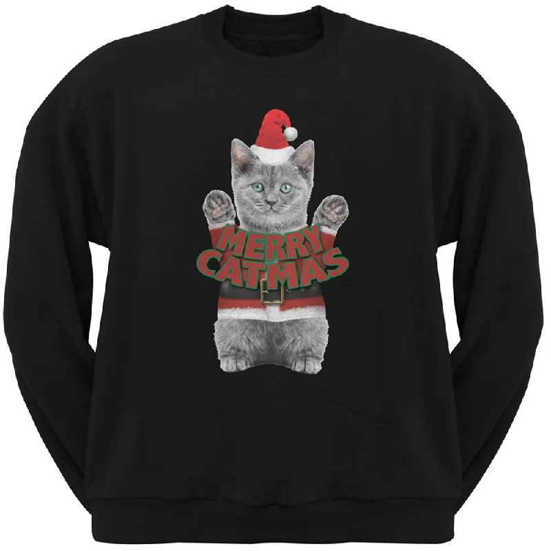 Merry Catmas Santa Christmas Cat Black Crew Neck SweatshirtCrewnecktraditions