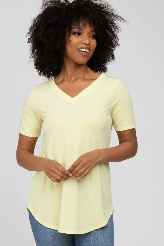 Yellow V-Neck Short Sleeve Round Hem TopVNeckTopSapphire