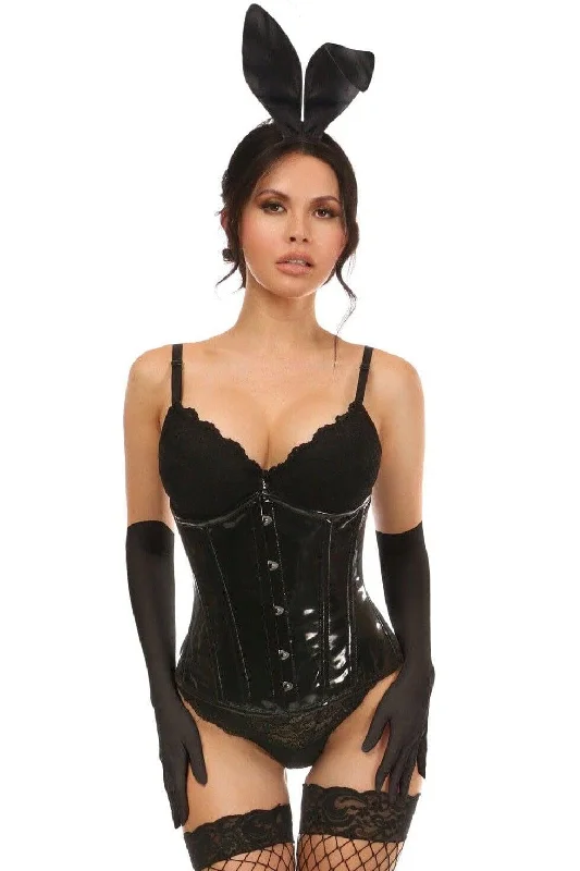 4 Piece Black Vinyl Bunny Corset Costume