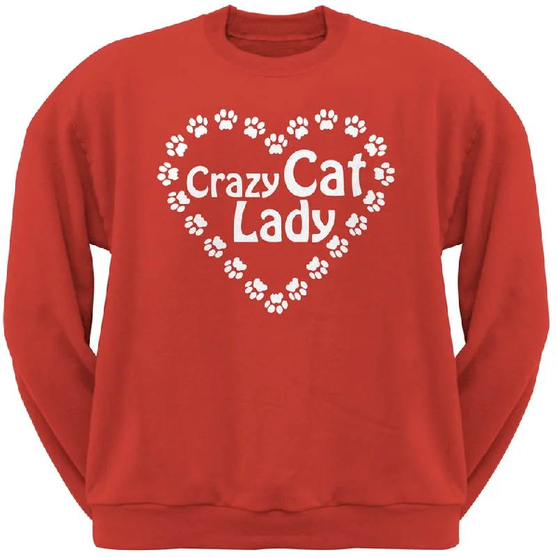 Crazy Cat Lady Paw Heart Red Crew Neck SweatshirtCrewnecknostalgia