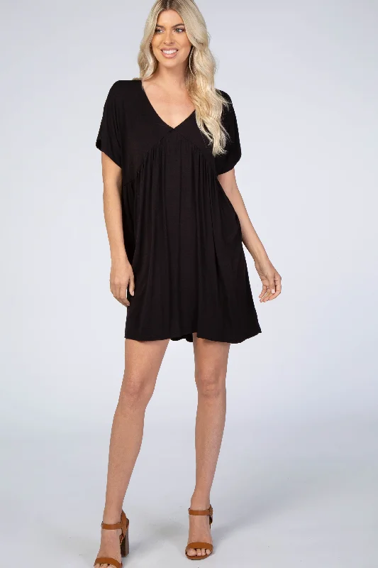 Black V-Neck Dolman DressShirt Dress