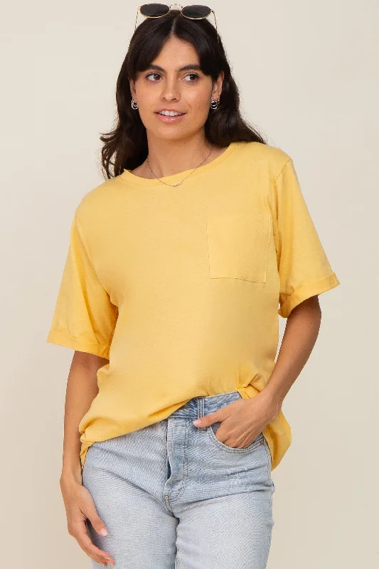 High-Fashion Short Sleeve TopsYellow Oversized Pocket Front Short Sleeve Top