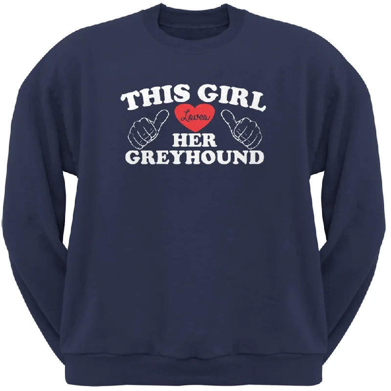 This Girl Loves Her Greyhound Navy Adult Crew Neck SweatshirtCrewneckdesign