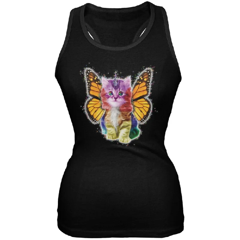 High-visibility jacketRainbow Butterfly Unicorn Kitten Black Juniors Soft Tank Top