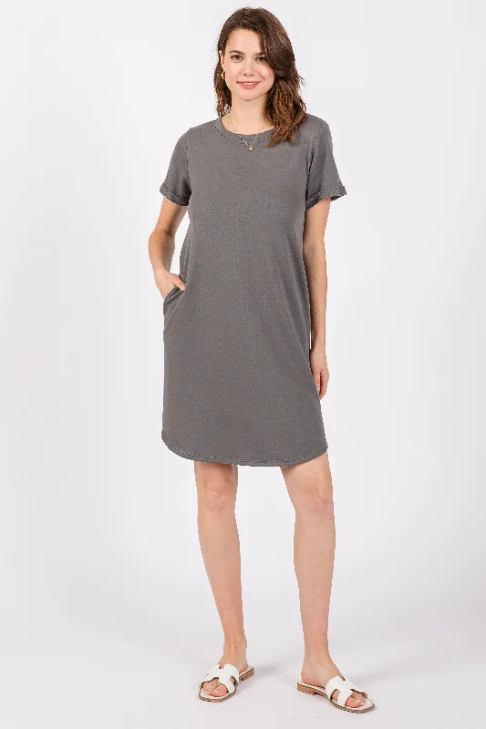 Hemp Short Sleeve TopsCharcoal French Terry Cuffed Short Sleeve Dress