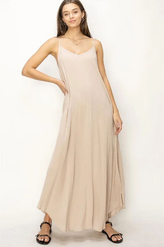 Taupe Lightweight Sleeveless V-Neck Maxi DressVNeckTopWave