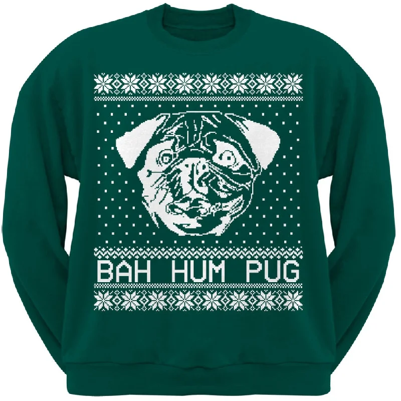 Bah Hum Pug Ugly Christmas Sweater Dark Green Adult Crew Neck SweatshirtCrewnecktimeless