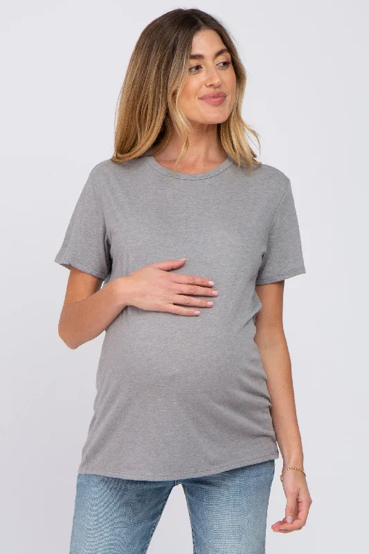 Gym Short Sleeve TopsHeather Grey Oversized Short Sleeve Maternity Top