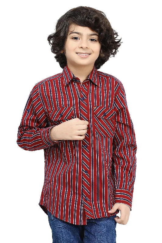 Red Shadow Stripe Casual ShirtRibbed Cuff Shirts