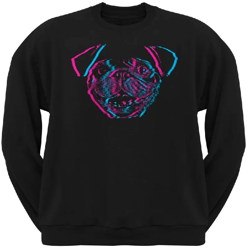 3D Pug Face Black Adult Crew Neck SweatshirtCrewneckenthusiast