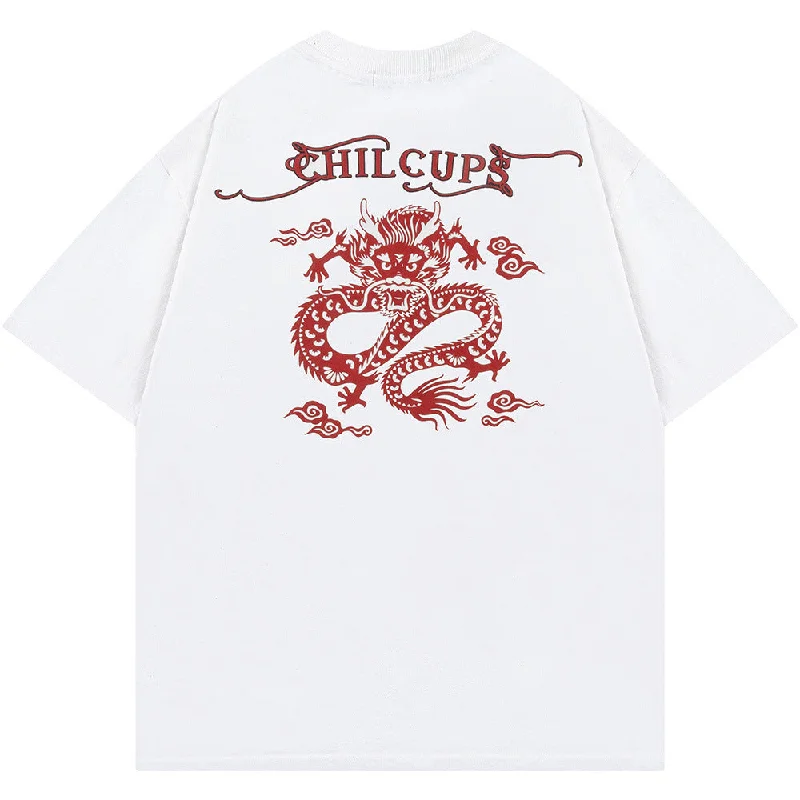 Streetwear Short Sleeve TopsZodiac Dragon Printed Short Sleeve Men Clothing