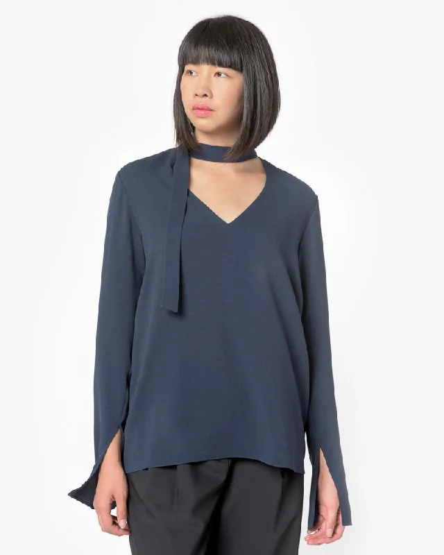 Savanna Crepe V-Neck Tie Top in Midnight NavyVNeckTopNova