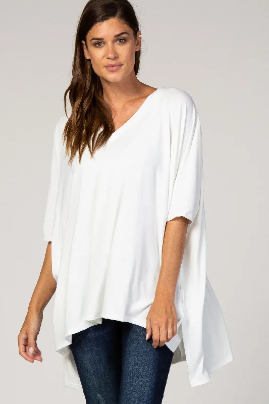 White Hi-Low V-Neck Short Sleeve TopVNeckTopCurrent