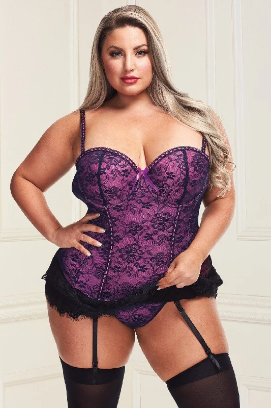 Plus Size Bustier with String & Garter Clips Set