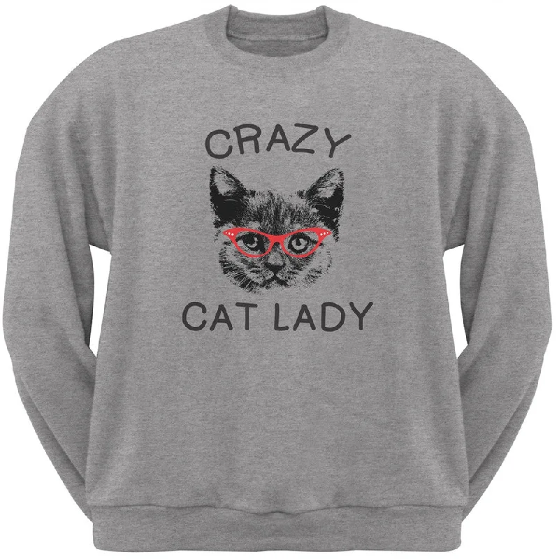 Crazy Cat Lady With Glasses Grey Adult Crew Neck SweatshirtCrewneckcashmere