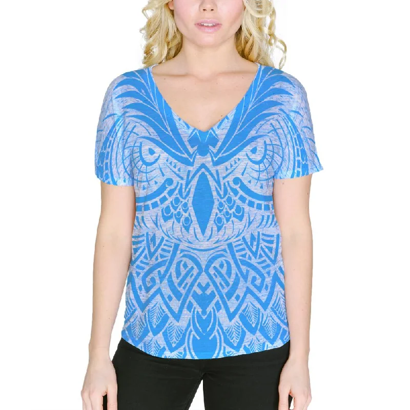 Tribal Guardian Owl Tattoo Women's Slouchy V-Neck T ShirtVNeckTopWave