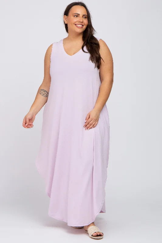 Lavender V-Neck Basic Plus Maxi DressVNeckTopGeo