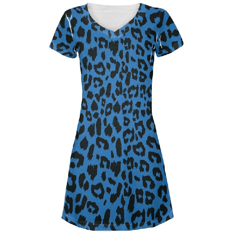 Blue Cheetah Print All Over Juniors V-Neck DressVNeckTopPlatinum