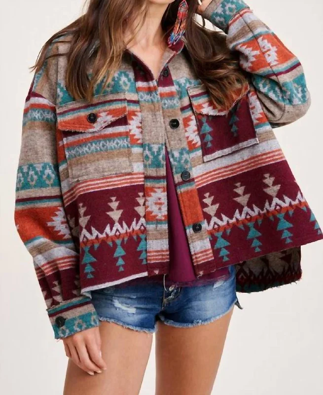 Boho Aztec Jacket In WineInsulated Jackets