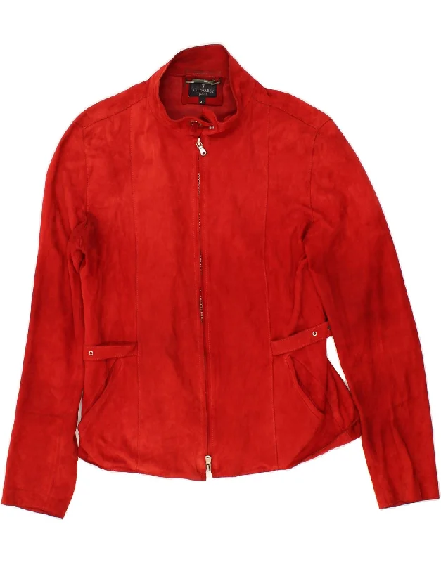 TRUSSARDI JEANS Womens Leather Jacket IT 44 Medium Red LeatherBomber Jackets