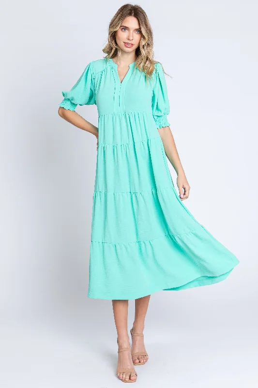 Yoga Short Sleeve TopsEmerald Short Sleeve Tiered Midi Dress