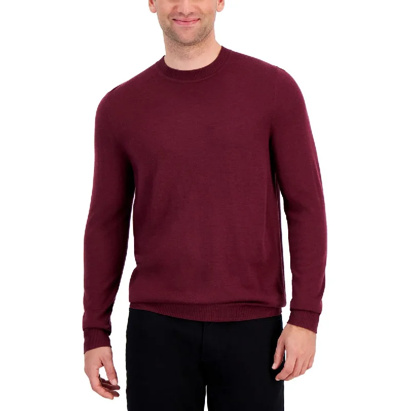 Mens Solid Extra Fine Merino Wool Crewneck SweaterCrewneckcasual