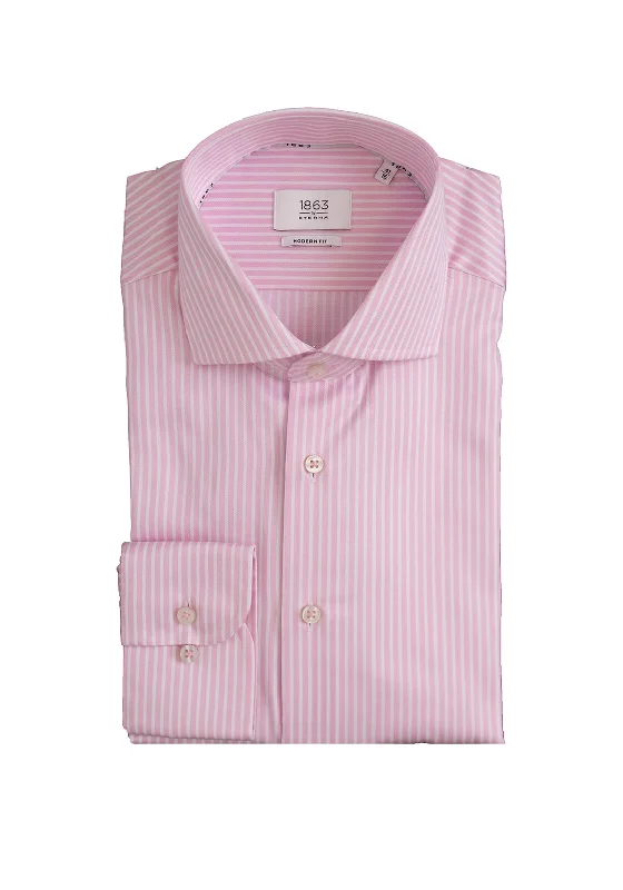 1863 by Eterna Modern Fit Stripe Shirt, Rose & WhitePunk Shirts