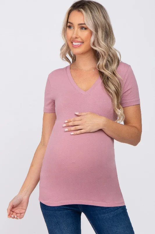 Mauve V-Neck Short Sleeve Maternity TopVNeckTopSpartan