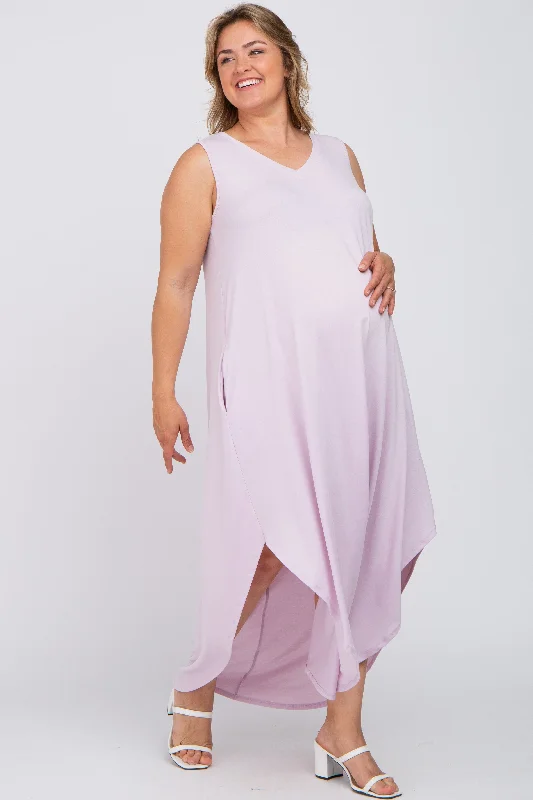 Lavender V-Neck Basic Maternity Plus Maxi DressVNeckTopStrata